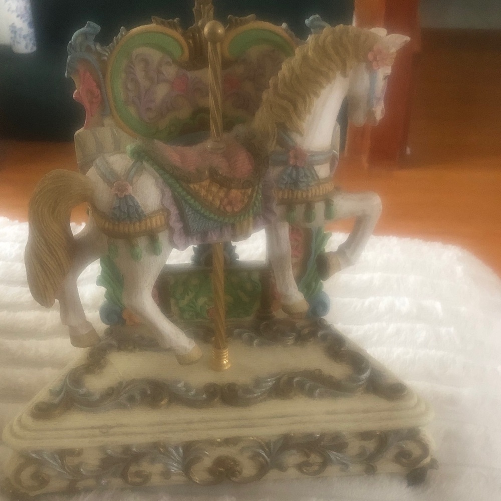 Elegant White & Gold Carousel Horse Figurine with Pastel Accents